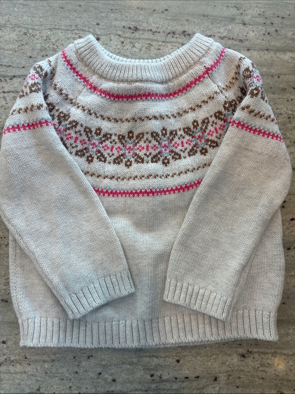 Baby Cream Fair Isle Knit Sweater with Pink & Brown Accents